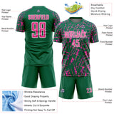 Custom Kelly Green Pink-White Abstract Line Sports Sublimation Soccer Uniform Jersey