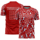 Custom Red White-Blue Abstract Line Sports Sublimation Soccer Uniform Jersey