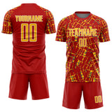Custom Red Gold White-Blue Abstract Line Sports Sublimation Soccer Uniform Jersey