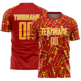 Custom Red Gold White-Blue Abstract Line Sports Sublimation Soccer Uniform Jersey