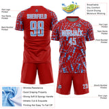 Custom Red Light Blue-White Abstract Line Sports Sublimation Soccer Uniform Jersey