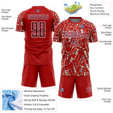Custom Red Crimson Cream White-Blue Abstract Line Sports Sublimation Soccer Uniform Jersey