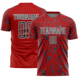 Custom Red Steel Gray-White Abstract Line Sports Sublimation Soccer Uniform Jersey