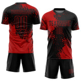Custom Black Red Abstract Brush Stroke Sports Sublimation Soccer Uniform Jersey