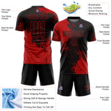 Custom Black Red Abstract Brush Stroke Sports Sublimation Soccer Uniform Jersey