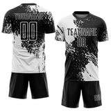 Custom Black White Abstract Brush Stroke Sports Sublimation Soccer Uniform Jersey