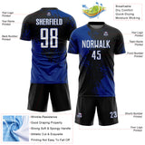 Custom Black White-Royal Abstract Brush Stroke Sports Sublimation Soccer Uniform Jersey