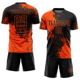 Custom Black Orange Abstract Brush Stroke Sports Sublimation Soccer Uniform Jersey