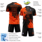 Custom Black Orange Abstract Brush Stroke Sports Sublimation Soccer Uniform Jersey