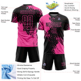 Custom Black Pink Abstract Brush Stroke Sports Sublimation Soccer Uniform Jersey