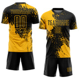 Custom Black Gold Abstract Brush Stroke Sports Sublimation Soccer Uniform Jersey