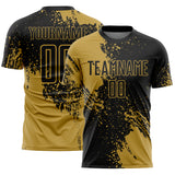 Custom Black Old Gold Abstract Brush Stroke Sports Sublimation Soccer Uniform Jersey