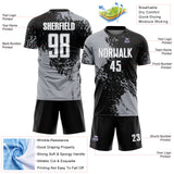 Custom Black White-Gray Abstract Brush Stroke Sports Sublimation Soccer Uniform Jersey