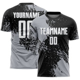 Custom Black White-Gray Abstract Brush Stroke Sports Sublimation Soccer Uniform Jersey