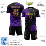 Custom Black Purple-Yellow Abstract Brush Stroke Sports Sublimation Soccer Uniform Jersey