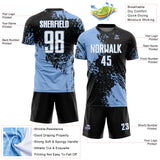 Custom Black White-Light Blue Abstract Brush Stroke Sports Sublimation Soccer Uniform Jersey