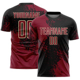 Custom Black Crimson-Cream Abstract Brush Stroke Sports Sublimation Soccer Uniform Jersey