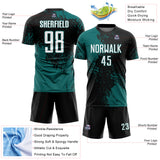 Custom Black White-Teal Abstract Brush Stroke Sports Sublimation Soccer Uniform Jersey