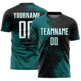 Custom Black White-Teal Abstract Brush Stroke Sports Sublimation Soccer Uniform Jersey