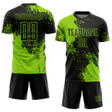 Custom Black Neon Green Abstract Brush Stroke Sports Sublimation Soccer Uniform Jersey