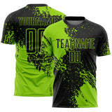 Custom Black Neon Green Abstract Brush Stroke Sports Sublimation Soccer Uniform Jersey