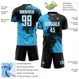 Custom Black White-Sky Blue Abstract Brush Stroke Sports Sublimation Soccer Uniform Jersey