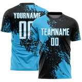 Custom Black White-Sky Blue Abstract Brush Stroke Sports Sublimation Soccer Uniform Jersey