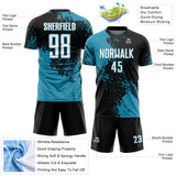 Custom Black White-Panther Blue Abstract Brush Stroke Sports Sublimation Soccer Uniform Jersey