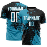 Custom Black White-Panther Blue Abstract Brush Stroke Sports Sublimation Soccer Uniform Jersey