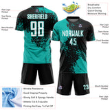 Custom Black White-Aqua Abstract Brush Stroke Sports Sublimation Soccer Uniform Jersey