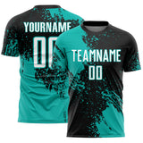 Custom Black White-Aqua Abstract Brush Stroke Sports Sublimation Soccer Uniform Jersey