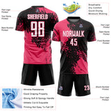 Custom Black White-Neon Pink Abstract Brush Stroke Sports Sublimation Soccer Uniform Jersey