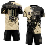 Custom Black Cream Abstract Brush Stroke Sports Sublimation Soccer Uniform Jersey