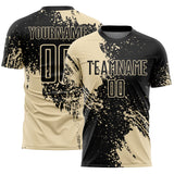 Custom Black Cream Abstract Brush Stroke Sports Sublimation Soccer Uniform Jersey