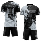 Custom Black Silver Abstract Brush Stroke Sports Sublimation Soccer Uniform Jersey