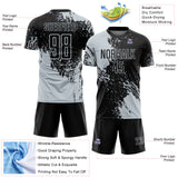 Custom Black Silver Abstract Brush Stroke Sports Sublimation Soccer Uniform Jersey