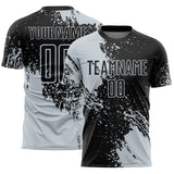 Custom Black Silver Abstract Brush Stroke Sports Sublimation Soccer Uniform Jersey