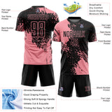 Custom Black Medium Pink Abstract Brush Stroke Sports Sublimation Soccer Uniform Jersey