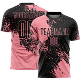 Custom Black Medium Pink Abstract Brush Stroke Sports Sublimation Soccer Uniform Jersey