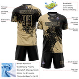 Custom Black Vegas Gold Abstract Brush Stroke Sports Sublimation Soccer Uniform Jersey