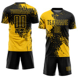 Custom Black Yellow Abstract Brush Stroke Sports Sublimation Soccer Uniform Jersey