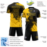 Custom Black Yellow Abstract Brush Stroke Sports Sublimation Soccer Uniform Jersey