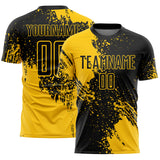 Custom Black Yellow Abstract Brush Stroke Sports Sublimation Soccer Uniform Jersey