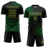 Custom Black Green-Old Gold Abstract Brush Stroke Sports Sublimation Soccer Uniform Jersey
