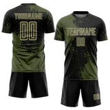 Custom Black Olive-Cream Abstract Brush Stroke Sports Sublimation Soccer Uniform Jersey
