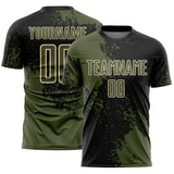 Custom Black Olive-Cream Abstract Brush Stroke Sports Sublimation Soccer Uniform Jersey
