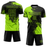 Custom Black Neon Green Abstract Brush Stroke Sports Sublimation Soccer Uniform Jersey
