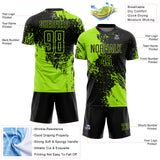 Custom Black Neon Green Abstract Brush Stroke Sports Sublimation Soccer Uniform Jersey