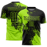 Custom Black Neon Green Abstract Brush Stroke Sports Sublimation Soccer Uniform Jersey