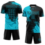Custom Black Lakes Blue Abstract Brush Stroke Sports Sublimation Soccer Uniform Jersey